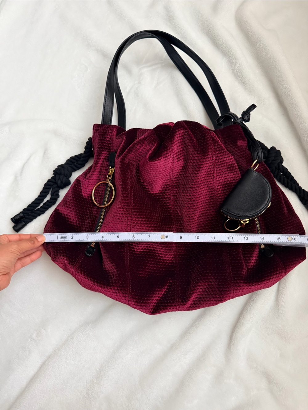 See By Chloe Burgundy Velvet Drawstring shoulder Bag - Picture 8 of 9